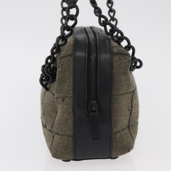 CHANEL Choco Bar Chain Tote Bag Knitted Fabrics Gray CC Auth BA12712