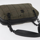 CHANEL Choco Bar Chain Tote Bag Knitted Fabrics Gray CC Auth BA12712-7