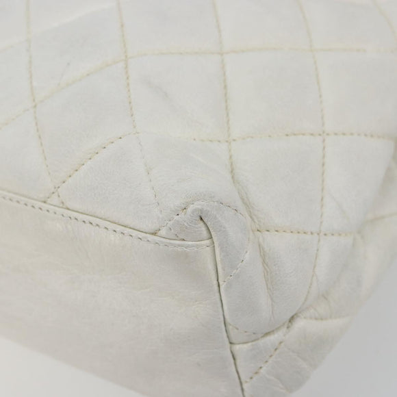 CHANEL Chain Shoulder Bag Lamb Skin White Gold CC Auth BA12714