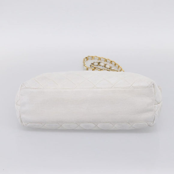 CHANEL Chain Shoulder Bag Lamb Skin White Gold CC Auth BA12714