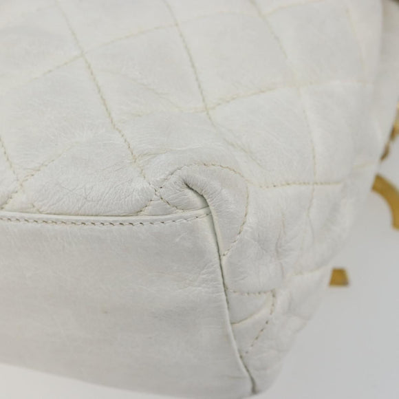 CHANEL Chain Shoulder Bag Lamb Skin White Gold CC Auth BA12714