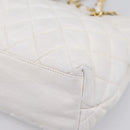 CHANEL Chain Shoulder Bag Lamb Skin White Gold CC Auth BA12714-16