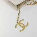 CHANEL Chain Shoulder Bag Lamb Skin White Gold CC Auth BA12714-9