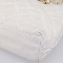 CHANEL Chain Shoulder Bag Lamb Skin White Gold CC Auth BA12714-9
