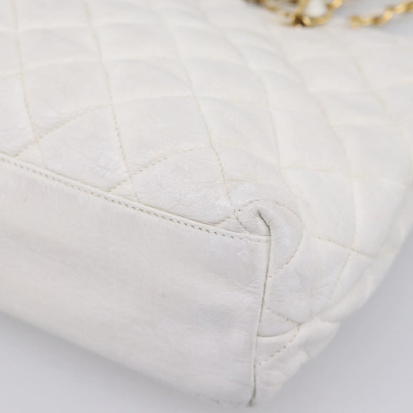 CHANEL Chain Shoulder Bag Lamb Skin White Gold CC Auth BA12714