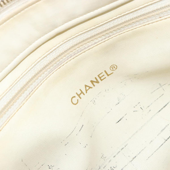 CHANEL Chain Shoulder Bag Lamb Skin White Gold CC Auth BA12714