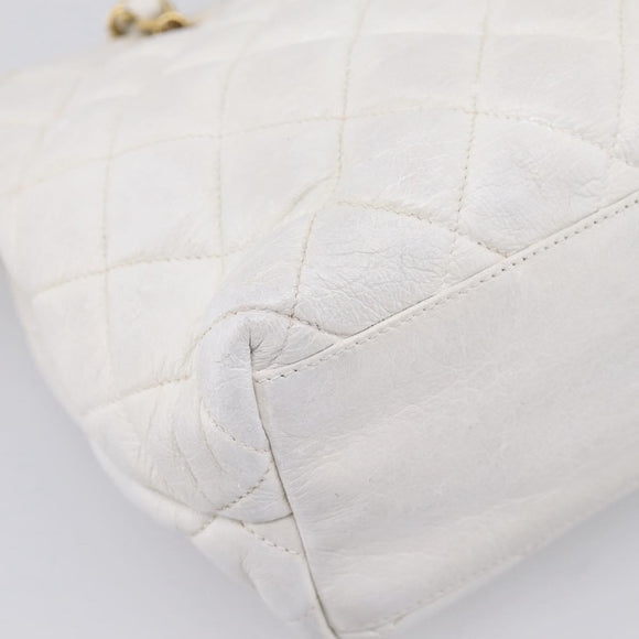 CHANEL Chain Shoulder Bag Lamb Skin White Gold CC Auth BA12714