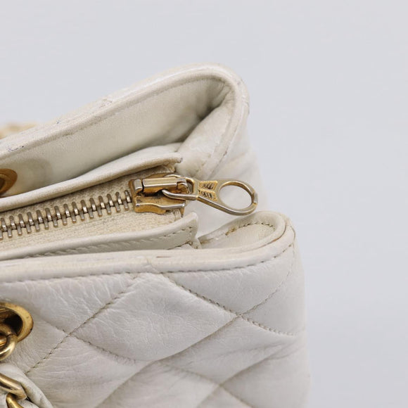 CHANEL Chain Shoulder Bag Lamb Skin White Gold CC Auth BA12714