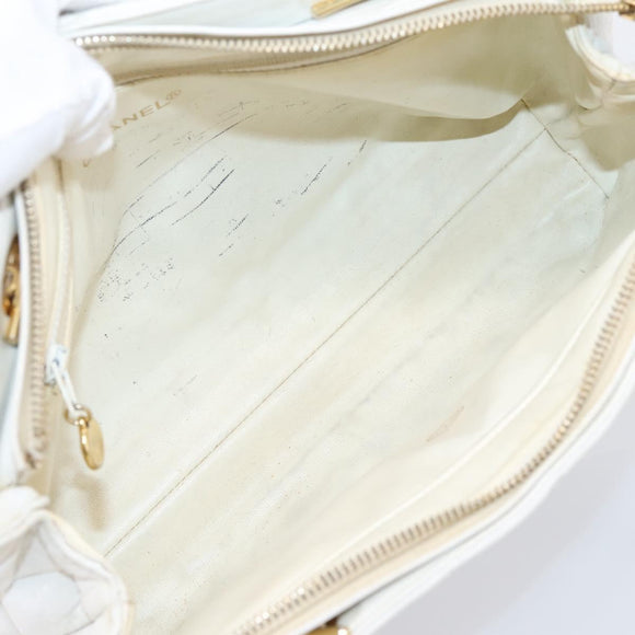 CHANEL Chain Shoulder Bag Lamb Skin White Gold CC Auth BA12714
