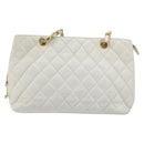 CHANEL Chain Shoulder Bag Lamb Skin White Gold CC Auth BA12714-13