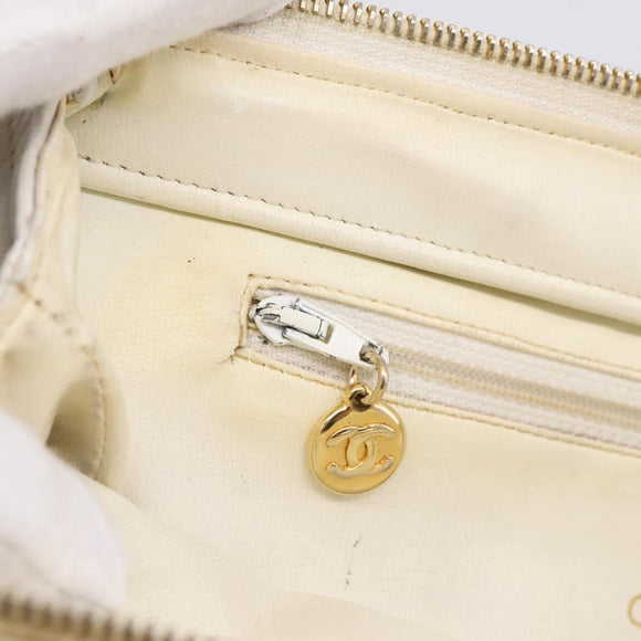 CHANEL Chain Shoulder Bag Lamb Skin White Gold CC Auth BA12714