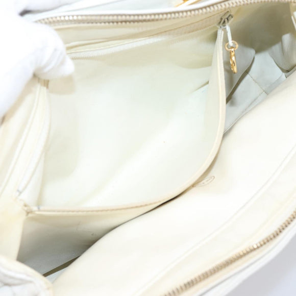 CHANEL Chain Shoulder Bag Lamb Skin White Gold CC Auth BA12714