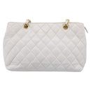 CHANEL Chain Shoulder Bag Lamb Skin White Gold CC Auth BA12714-13