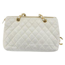 CHANEL Chain Shoulder Bag Lamb Skin White Gold CC Auth BA12714-2