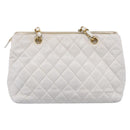 CHANEL Chain Shoulder Bag Lamb Skin White Gold CC Auth BA12714-2