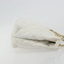 CHANEL Chain Shoulder Bag Lamb Skin White Gold CC Auth BA12714-3