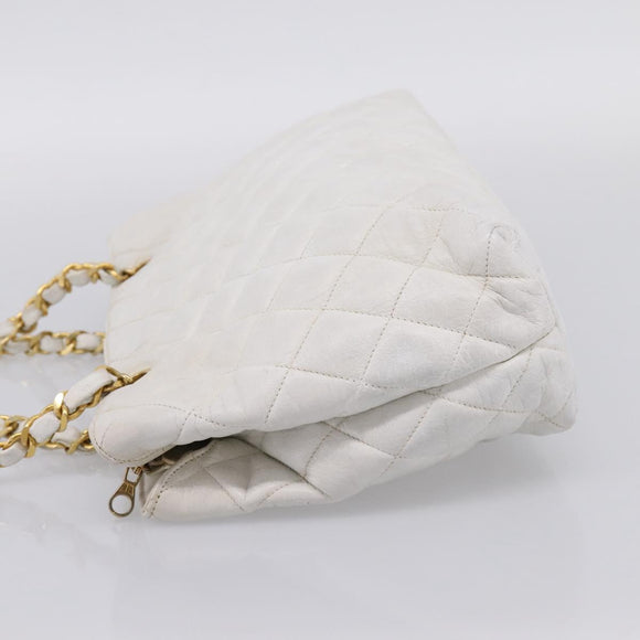 CHANEL Chain Shoulder Bag Lamb Skin White Gold CC Auth BA12714
