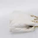 CHANEL Chain Shoulder Bag Lamb Skin White Gold CC Auth BA12714-4
