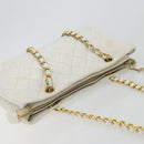 CHANEL Chain Shoulder Bag Lamb Skin White Gold CC Auth BA12714-6
