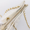 CHANEL Chain Shoulder Bag Lamb Skin White Gold CC Auth BA12714-6