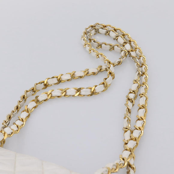 CHANEL Chain Shoulder Bag Lamb Skin White Gold CC Auth BA12714