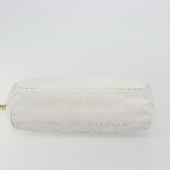 CHANEL Chain Shoulder Bag Lamb Skin White Gold CC Auth BA12714