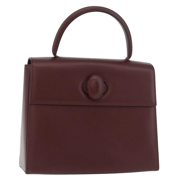 CARTIER Must Line Hand Bag Leather Bordeaux Gold Auth BA12715