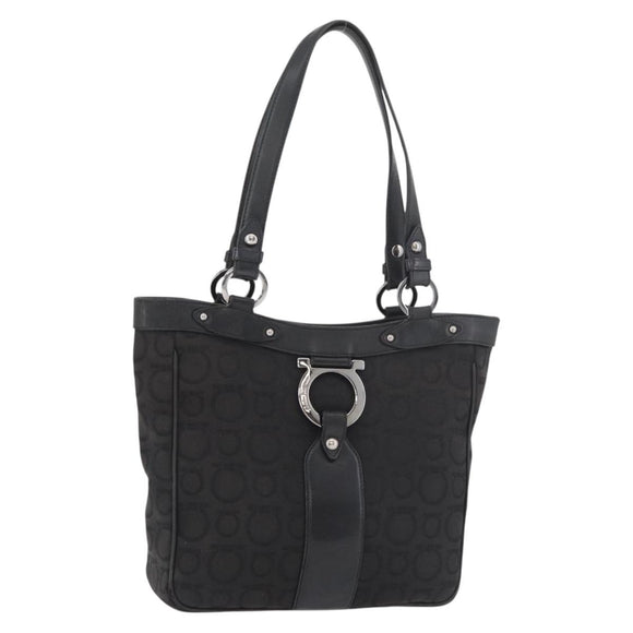 Salvatore Ferragamo Gancini Tote Bag Canvas Black Silver Auth BA12719
