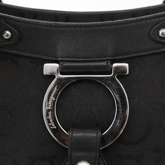 Salvatore Ferragamo Gancini Tote Bag Canvas Black Silver Auth BA12719
