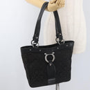 Salvatore Ferragamo Gancini Tote Bag Canvas Black Silver Auth BA12719-23
