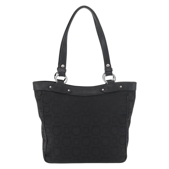 Salvatore Ferragamo Gancini Tote Bag Canvas Black Silver Auth BA12719