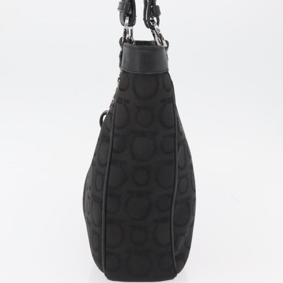 Salvatore Ferragamo Gancini Tote Bag Canvas Black Silver Auth BA12719
