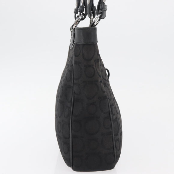 Salvatore Ferragamo Gancini Tote Bag Canvas Black Silver Auth BA12719