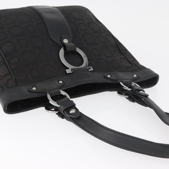 Salvatore Ferragamo Gancini Tote Bag Canvas Black Silver Auth BA12719