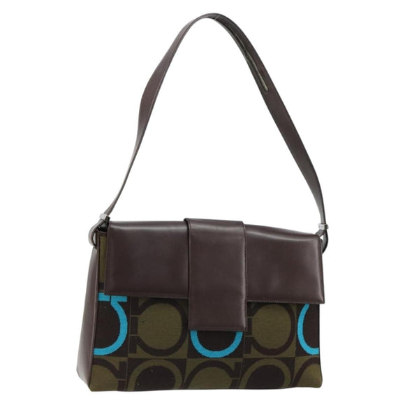 Salvatore Ferragamo Gancini Bag Knitted Fabrics Brown Silver Auth BA12720