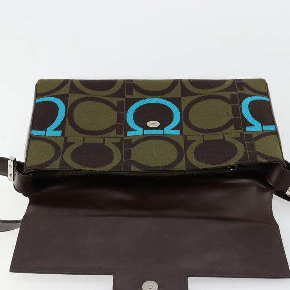 Salvatore Ferragamo Gancini Bag Knitted Fabrics Brown Silver Auth BA12720