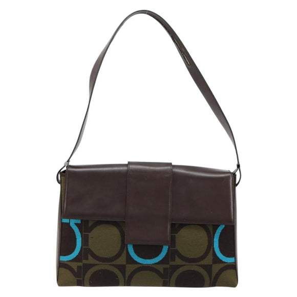 Salvatore Ferragamo Gancini Bag Knitted Fabrics Brown Silver Auth BA12720