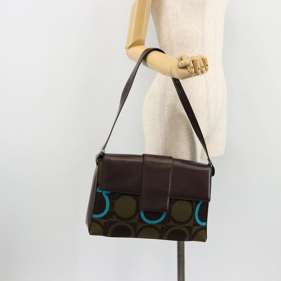 Salvatore Ferragamo Gancini Bag Knitted Fabrics Brown Silver Auth BA12720