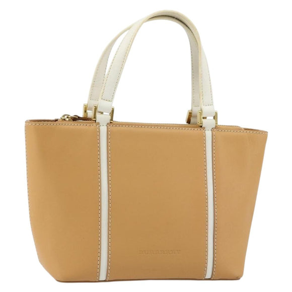 BURBERRY Hand Bag Leather Beige Gold Auth BA12722A