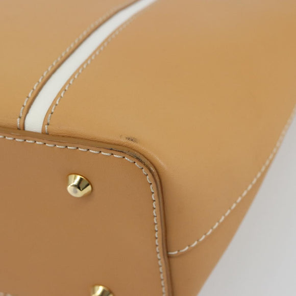 BURBERRY Hand Bag Leather Beige Gold Auth BA12722A