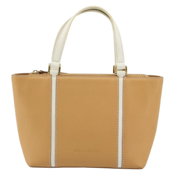 BURBERRY Hand Bag Leather Beige Gold Auth BA12722A