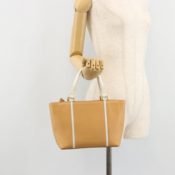 BURBERRY Hand Bag Leather Beige Gold Auth BA12722A