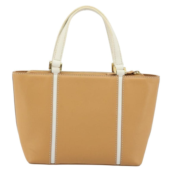 BURBERRY Hand Bag Leather Beige Gold Auth BA12722A