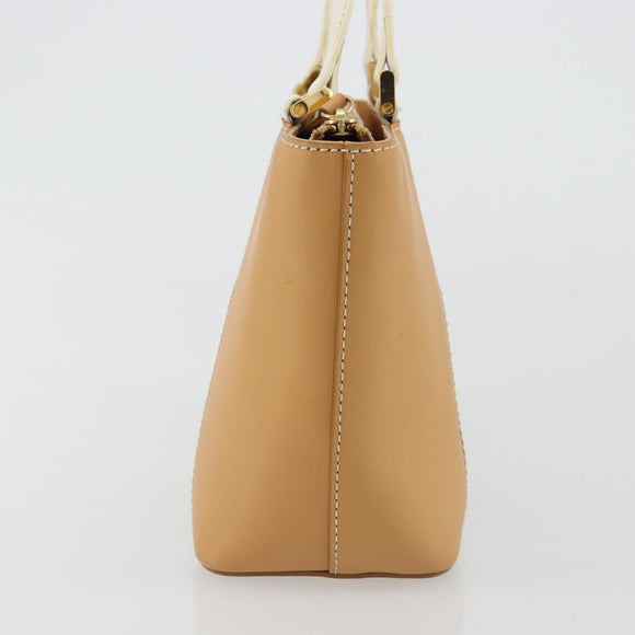 BURBERRY Hand Bag Leather Beige Gold Auth BA12722A