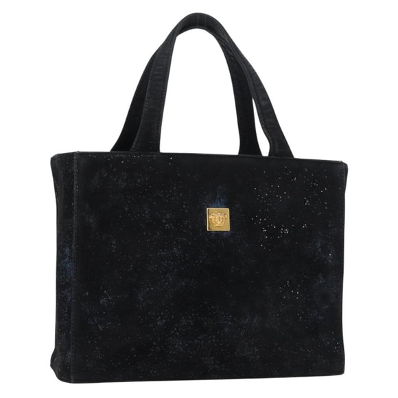 Gianni Versace Hand Bag Suede Black Gold Auth BA12723A