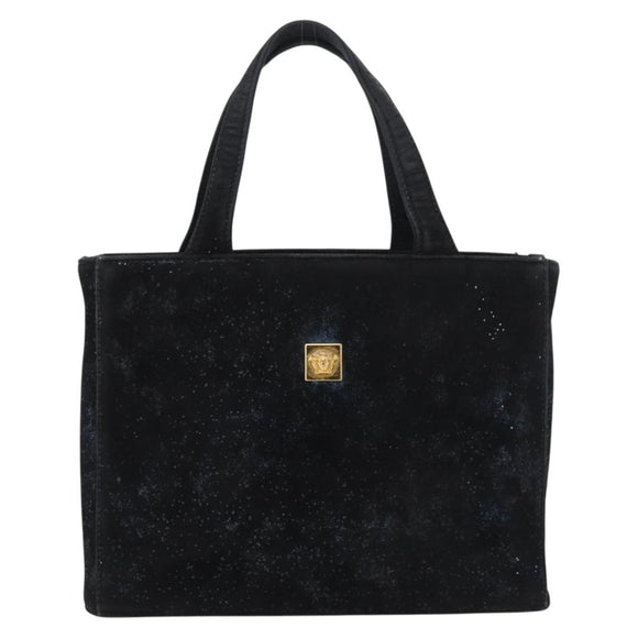 Gianni Versace Hand Bag Suede Black Gold Auth BA12723A