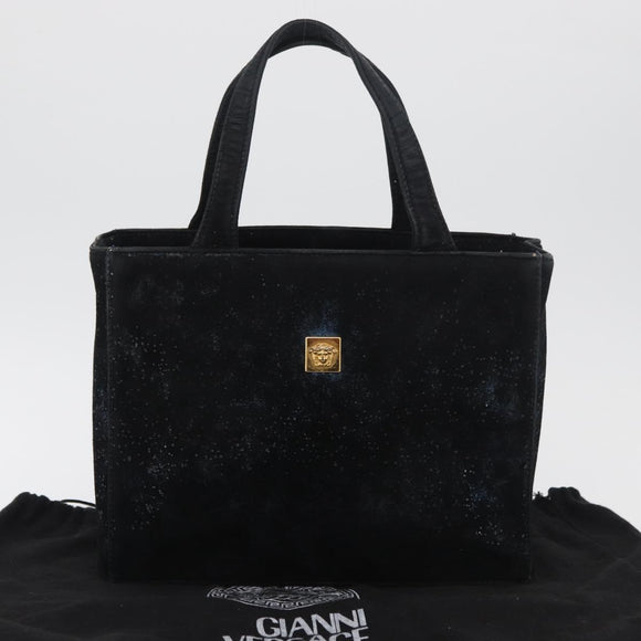 Gianni Versace Hand Bag Suede Black Gold Auth BA12723A