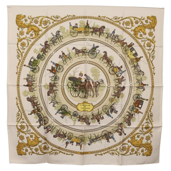 HERMES Carre 90 Scarf Silk White Auth BA12724V