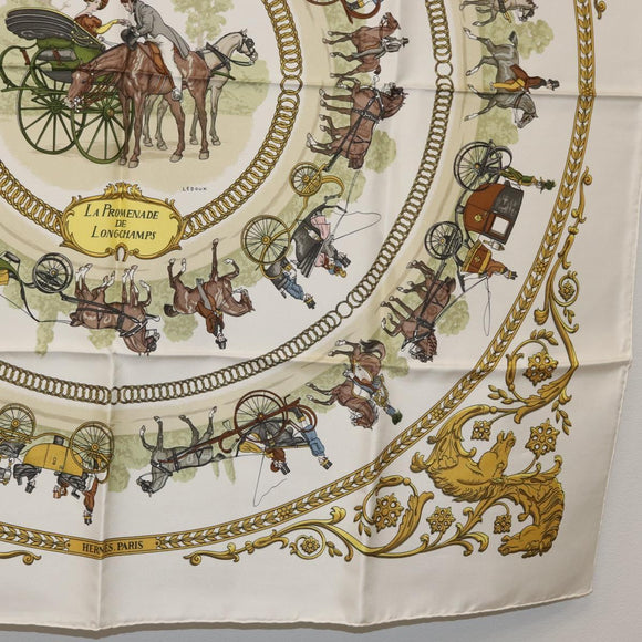 HERMES Carre 90 Scarf Silk White Auth BA12724V