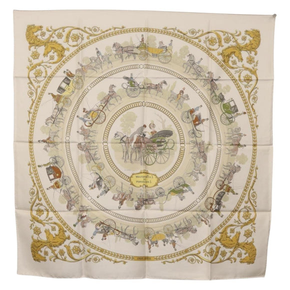 HERMES Carre 90 Scarf Silk White Auth BA12724V